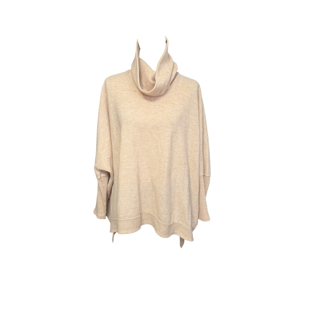 BURU Womens Cowl Neck Oversized Sweater Oatmeal Beige Dolman Sleeve M/L